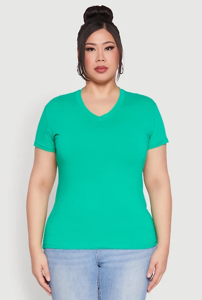 Womens Plus V Neck Short Sleeve Top,