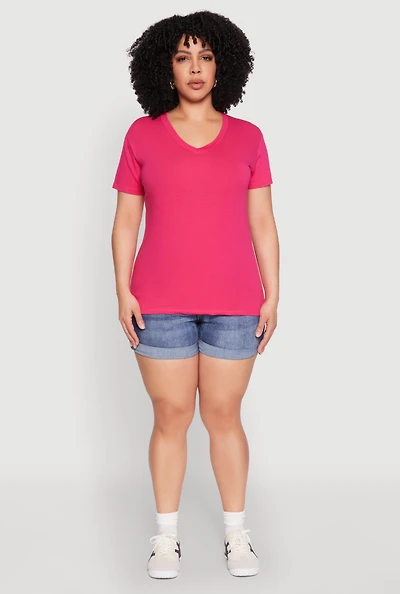 Womens Plus V Neck Short Sleeve Top,