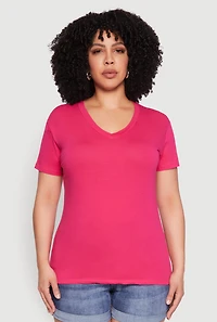 Womens Plus V Neck Short Sleeve Top,