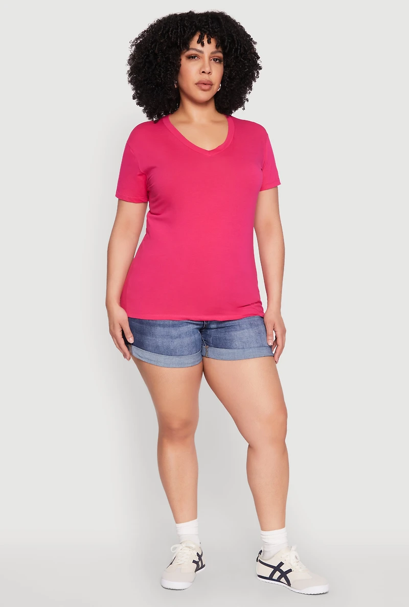 Plus V Neck Short Sleeve Top