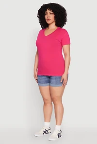 Womens Plus Size V Neck Short Sleeve Top, Pink, Size 2X