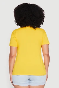 Womens Plus Size V Neck Short Sleeve Top, Yellow, Size 2X
