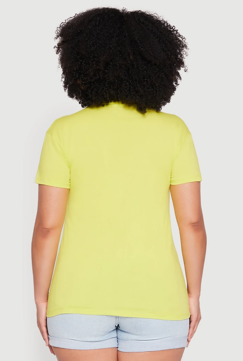 Womens Plus V Neck Short Sleeve Top, Yellow,