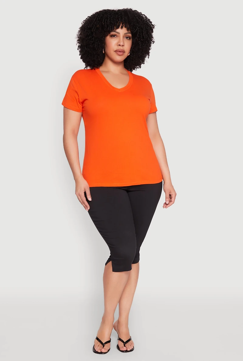 Plus V Neck Short Sleeve Top