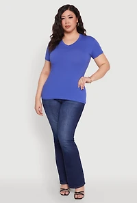 Womens Plus V Neck Short Sleeve Top,