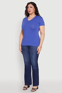 Womens Plus V Neck Short Sleeve Top,