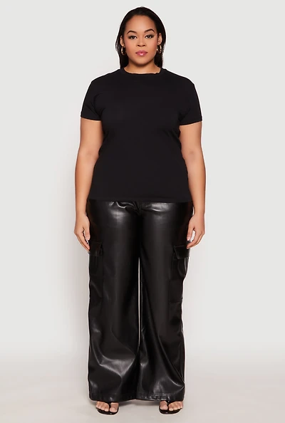 Womens Plus Size Short Sleeve Crew Neck T Shirt, Black, Size 1X