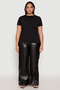 Womens Plus Size Short Sleeve Crew Neck T Shirt, Black, Size 1X