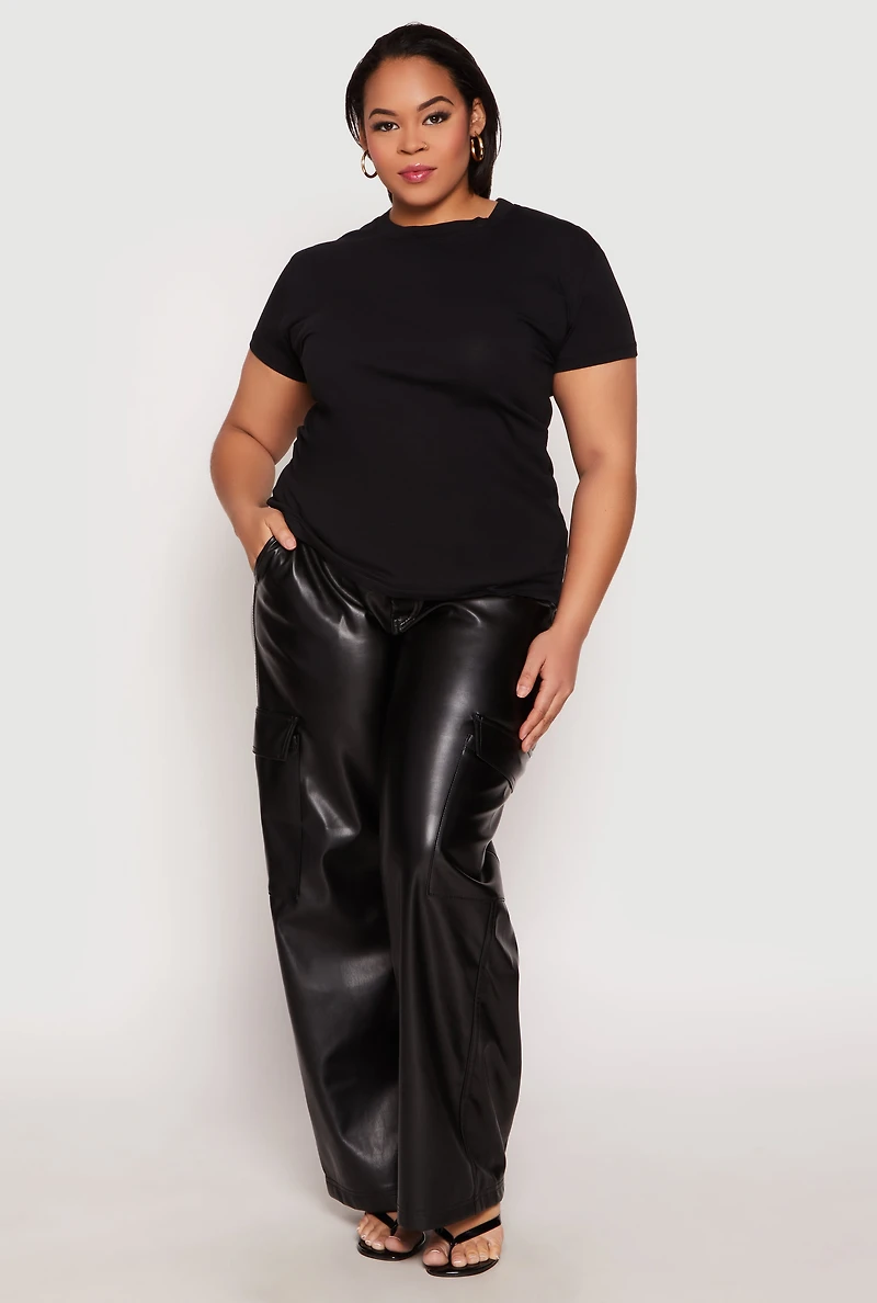 Womens Plus Size Short Sleeve Crew Neck T Shirt, Black, Size 1X