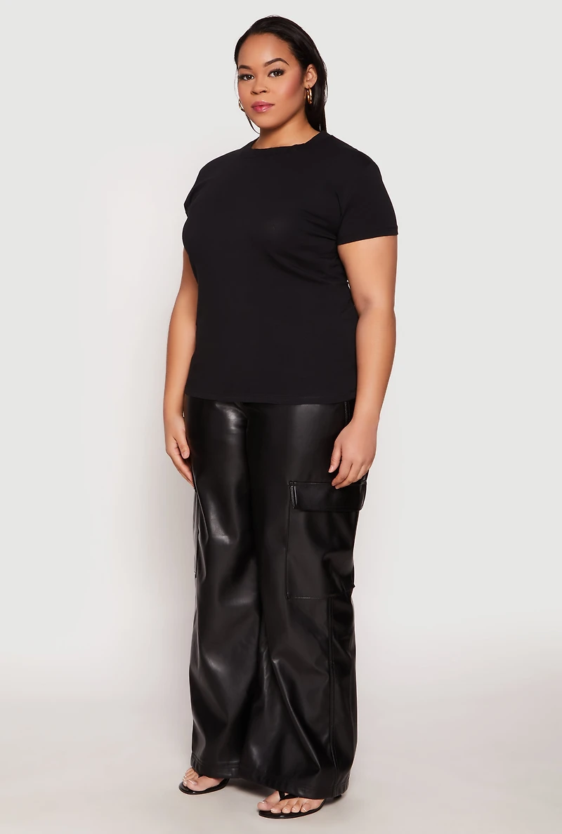 Womens Plus Size Short Sleeve Crew Neck T Shirt, Black, Size 1X