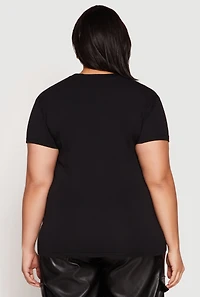 Womens Plus Size Short Sleeve Crew Neck T Shirt, Black, Size 1X