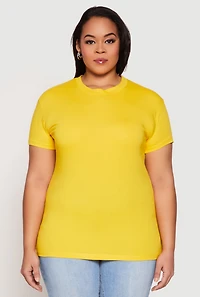 Womens Plus Size Short Sleeve Crew Neck T Shirt, Yellow, Size 1X