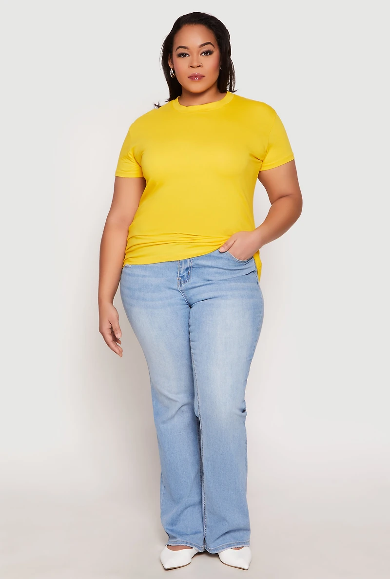 Womens Plus Size Short Sleeve Crew Neck T Shirt, Yellow, Size 1X