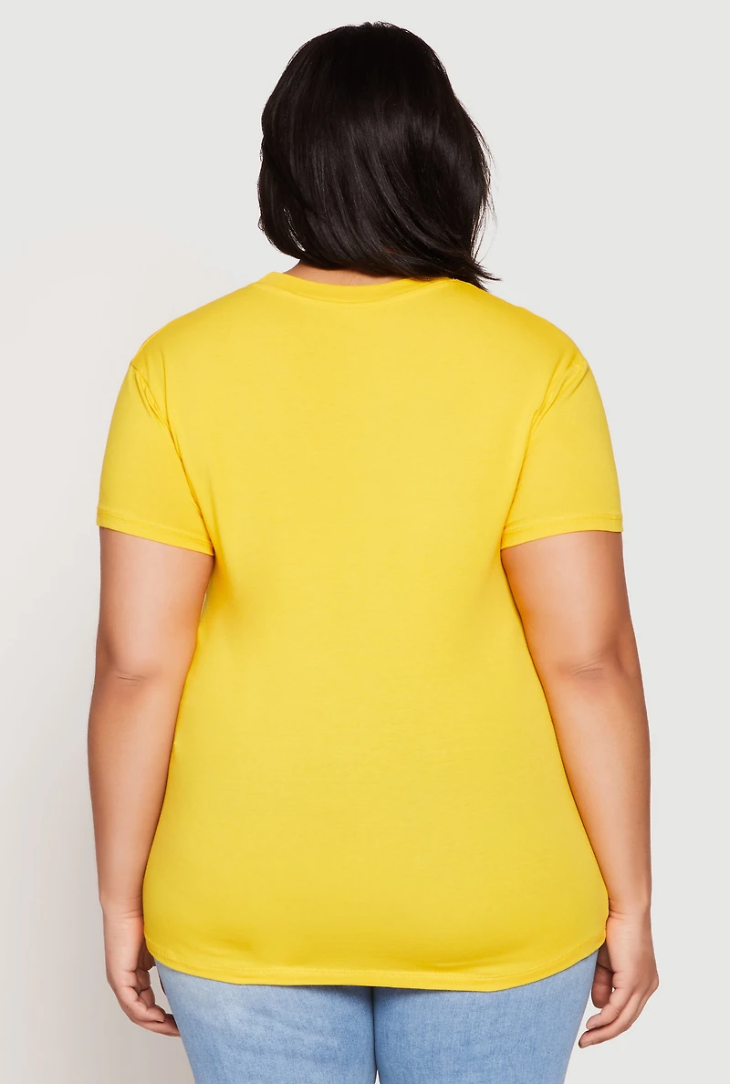 Womens Plus Size Short Sleeve Crew Neck T Shirt, Yellow, Size 1X
