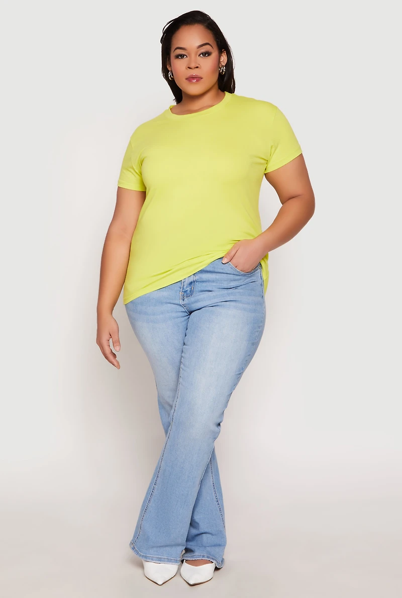 Womens Plus Size Short Sleeve Crew Neck T Shirt, Yellow, Size 1X