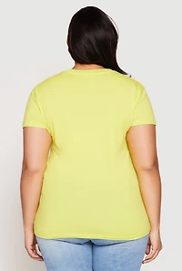 Womens Plus Size Short Sleeve Crew Neck T Shirt, Yellow, Size 1X