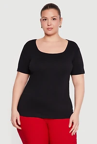 Plus Square Neck Short Sleeve Tee