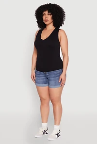 Womens Plus Seamless V Neck Rib Knit Top, 1X-2X