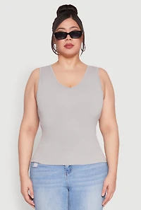 Plus Seamless V Neck Rib Knit Top