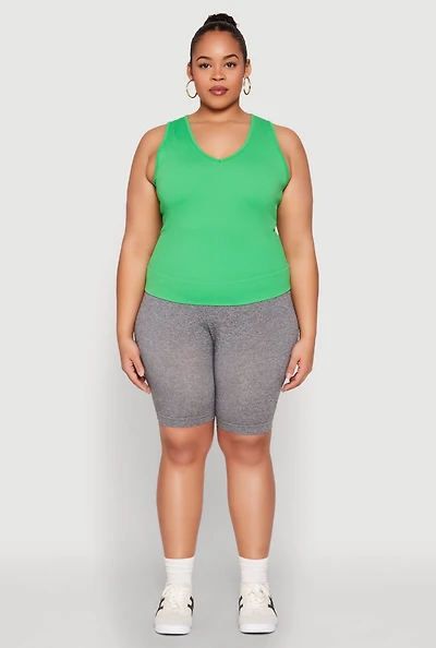 Womens Plus Seamless V Neck Rib Knit Top,