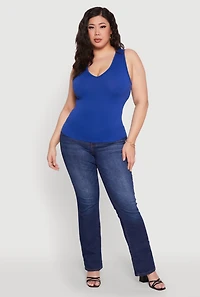Womens Plus Seamless V Neck Rib Knit Top,