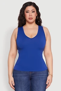 Womens Plus Seamless V Neck Rib Knit Top, 1X-2X