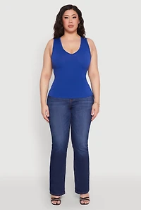 Womens Plus Seamless V Neck Rib Knit Top, 1X-2X