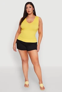 Plus Seamless V Neck Rib Knit Top