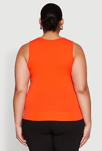 Womens Plus Size Seamless V Neck Rib Knit Top, Orange, Size 1X-2X