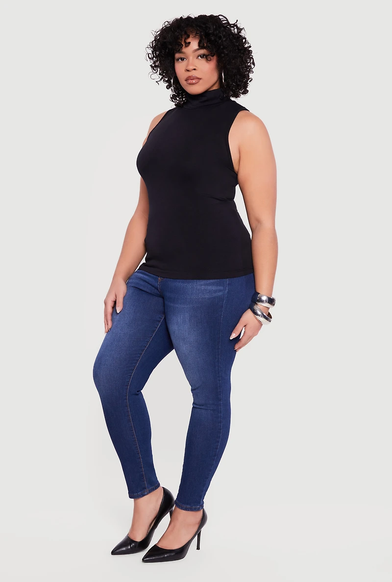 Plus Sleeveless Seamless Mock Neck Top