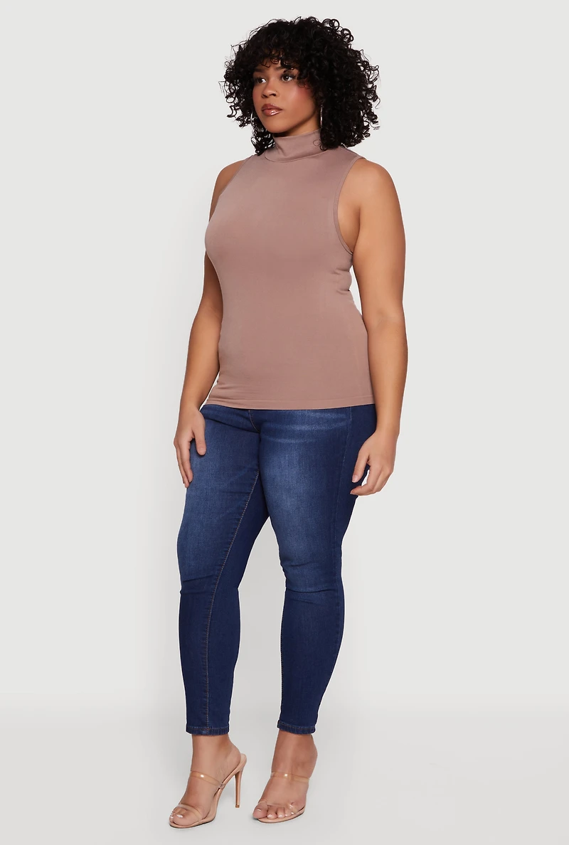 Plus Sleeveless Seamless Mock Neck Top