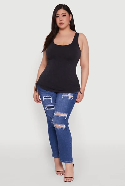 Plus Trendy Mineral Wash Side Ruched Tank Top