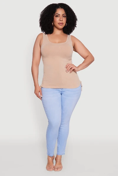 Womens Plus Trendy Mineral Wash Side Ruched Tank Top,