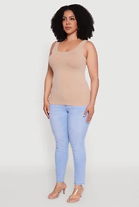 Womens Plus Size Trendy Mineral Wash Side Ruched Tank Top, Beige, Size 1X-2X