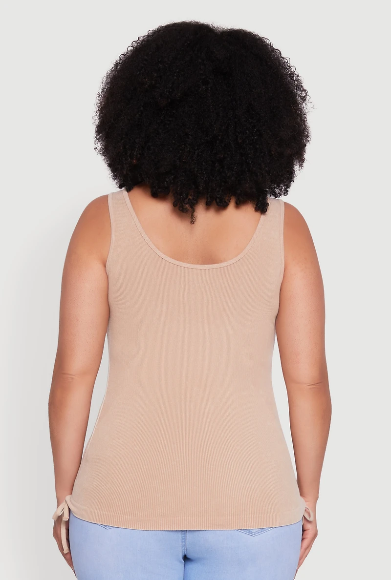Womens Plus Trendy Mineral Wash Side Ruched Tank Top,