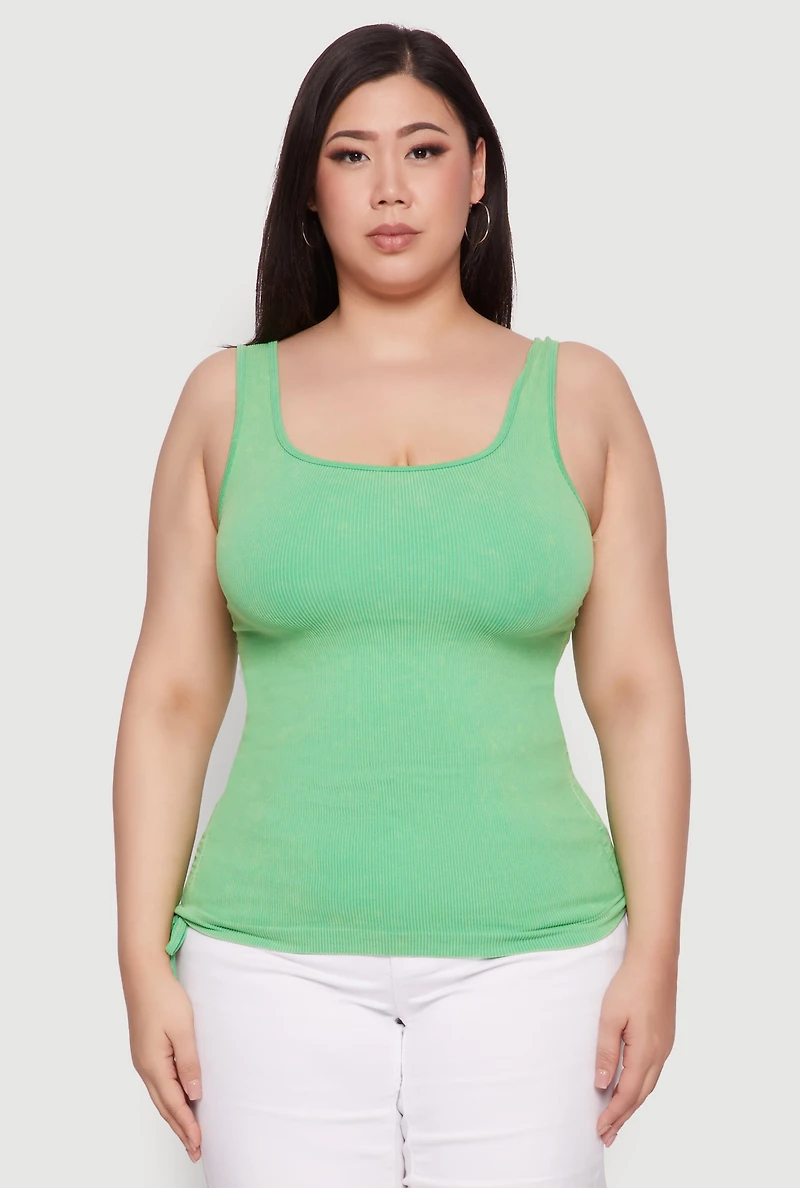 Plus Trendy Mineral Wash Side Ruched Tank Top