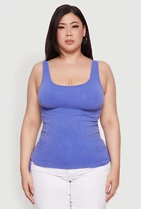 Womens Plus Trendy Mineral Wash Side Ruched Tank Top, 1X-2X