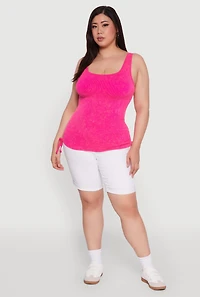 Womens Plus Size Trendy Mineral Wash Side Ruched Tank Top, Pink, Size 1X-2X