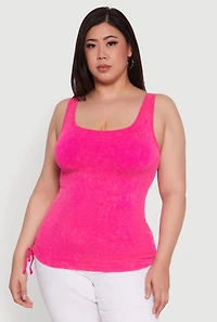 Womens Plus Size Trendy Mineral Wash Side Ruched Tank Top, Pink, Size 1X-2X
