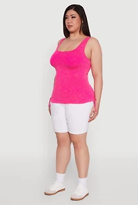 Womens Plus Size Trendy Mineral Wash Side Ruched Tank Top, Pink, Size 1X-2X