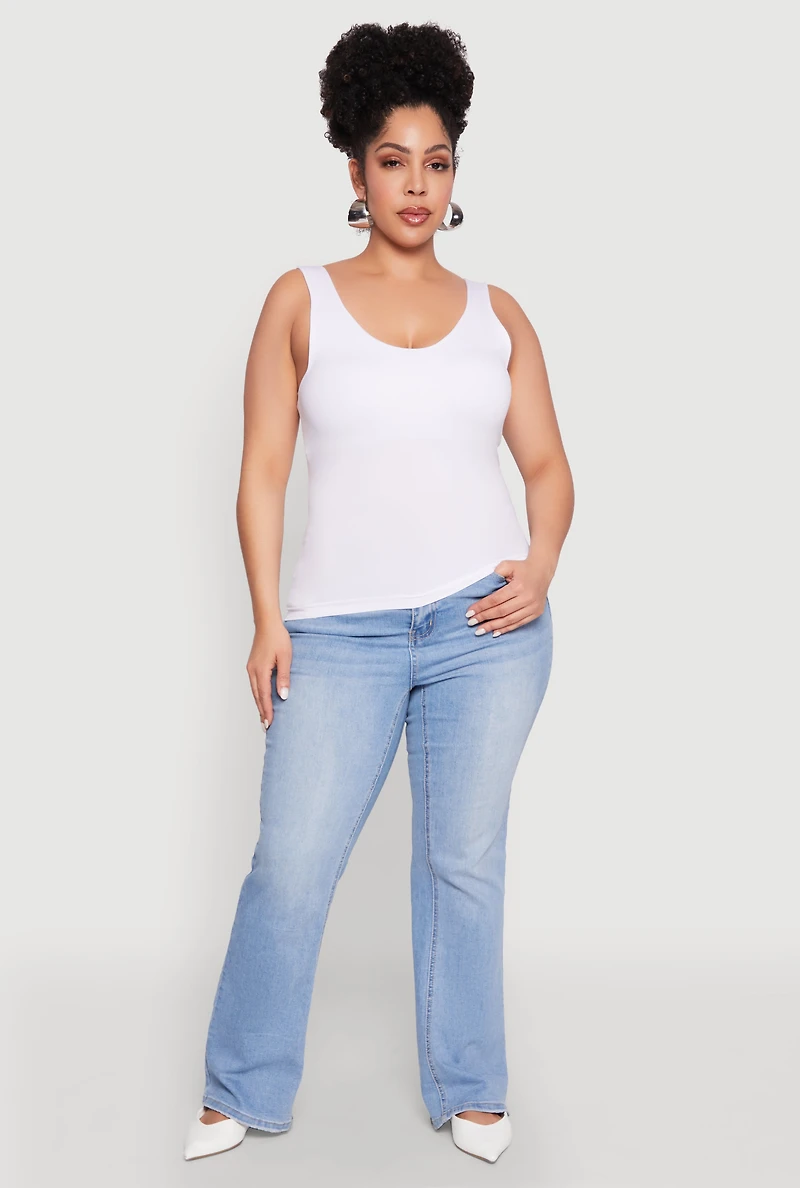 Womens Plus Size Seamless Shelf Bra Tank Top, White, Size 2X-3X