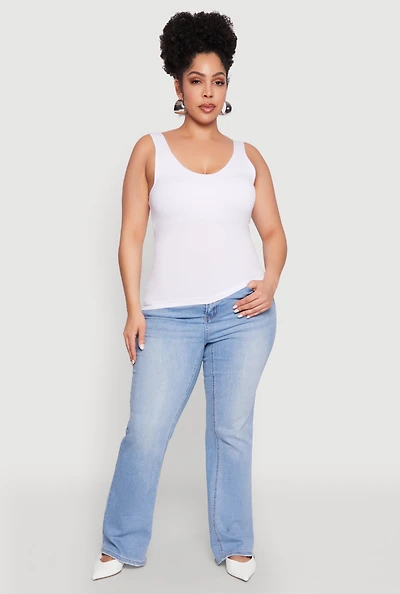 Womens Plus Size Seamless Shelf Bra Tank Top, White, Size 2X-3X
