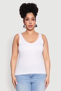 Womens Plus Size Seamless Shelf Bra Tank Top, White, Size 2X-3X
