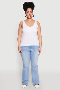 Womens Plus Size Seamless Shelf Bra Tank Top, White, Size 2X-3X