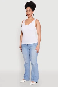 Womens Plus Size Seamless Shelf Bra Tank Top, White, Size 2X-3X
