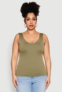Womens Plus Size Seamless Shelf Bra Tank Top, Green, Size 1X-2X