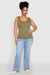 Womens Plus Size Seamless Shelf Bra Tank Top, Green, Size 1X-2X