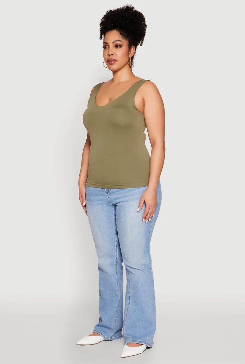 Womens Plus Seamless Shelf Bra Tank Top, 1X-2X