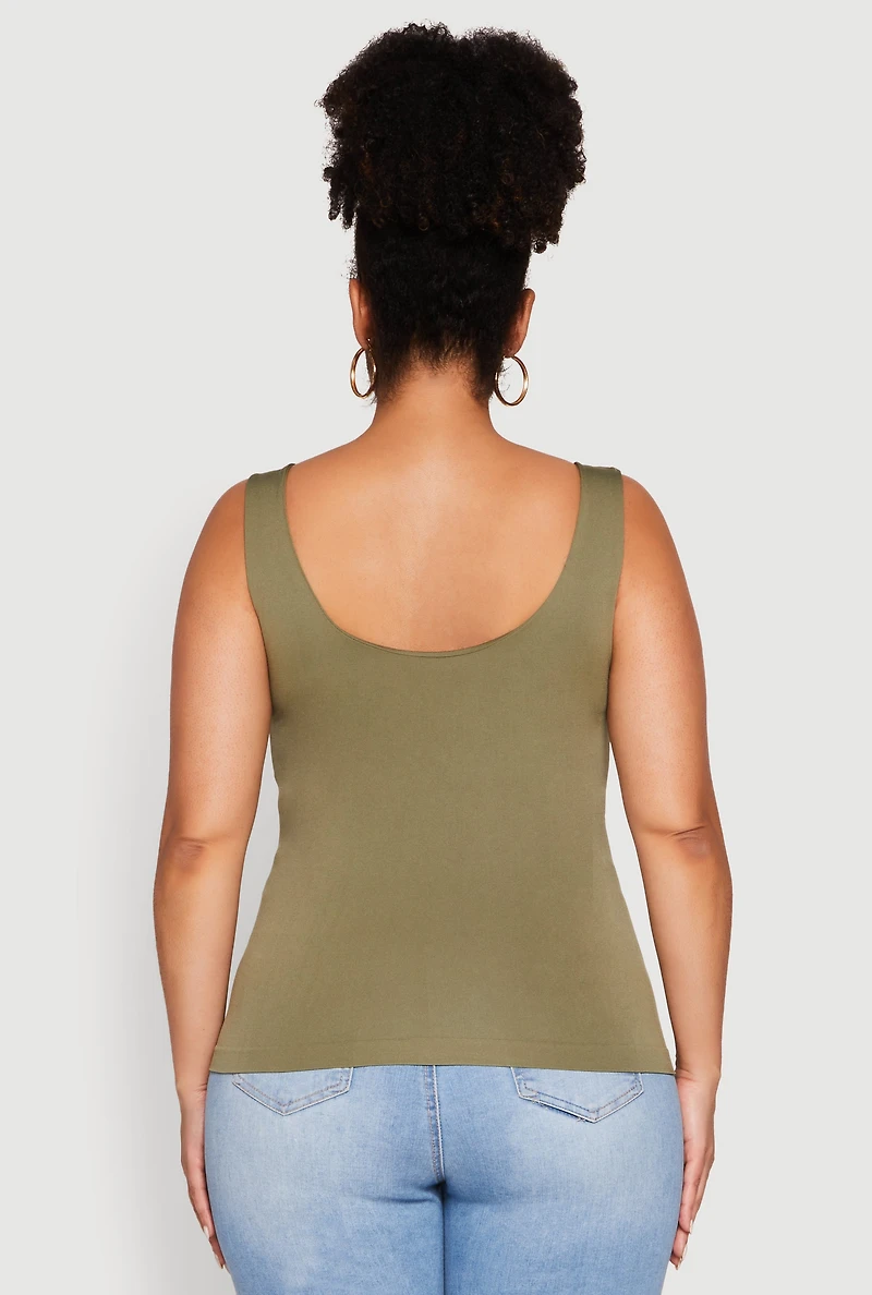 Womens Plus Size Seamless Shelf Bra Tank Top, Green, Size 1X-2X