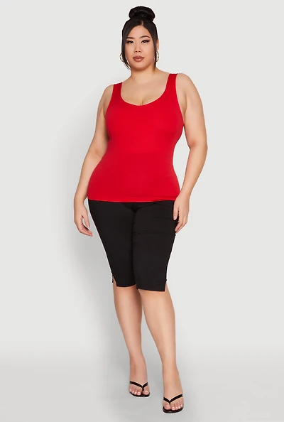 Womens Plus Size Seamless Shelf Bra Tank Top, Red, Size 2X-3X